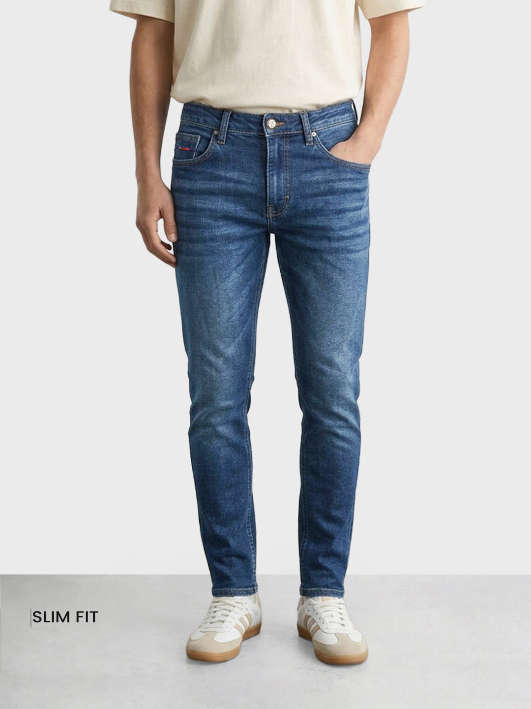 Men's Blue Slim Fit Solid Casual Jeans