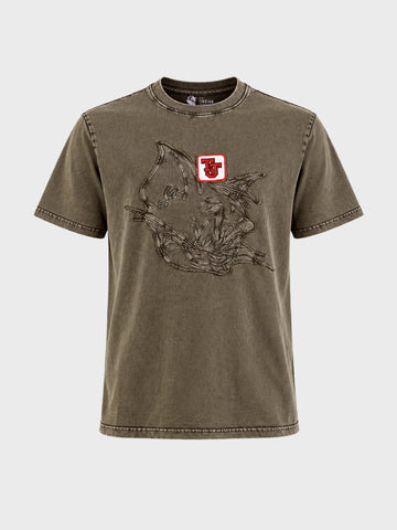 Men's Olive Relaxed Fit Graphic Printed Character Street Wear T-Shirt