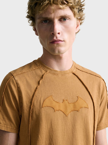 Men's Brown Regular Fit Embroidered Street Wear T-Shirt