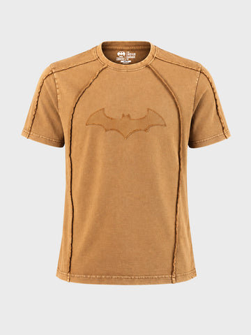 Men's Brown Regular Fit Embroidered Street Wear T-Shirt