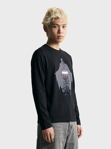 Men's Black Regular Fit Graphic Printed Character Casual T-Shirt