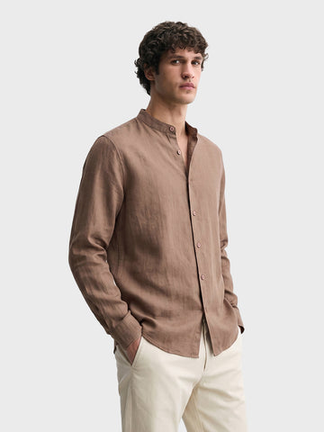 Men's Khaki Relaxed Fit Solid Casual Shirt