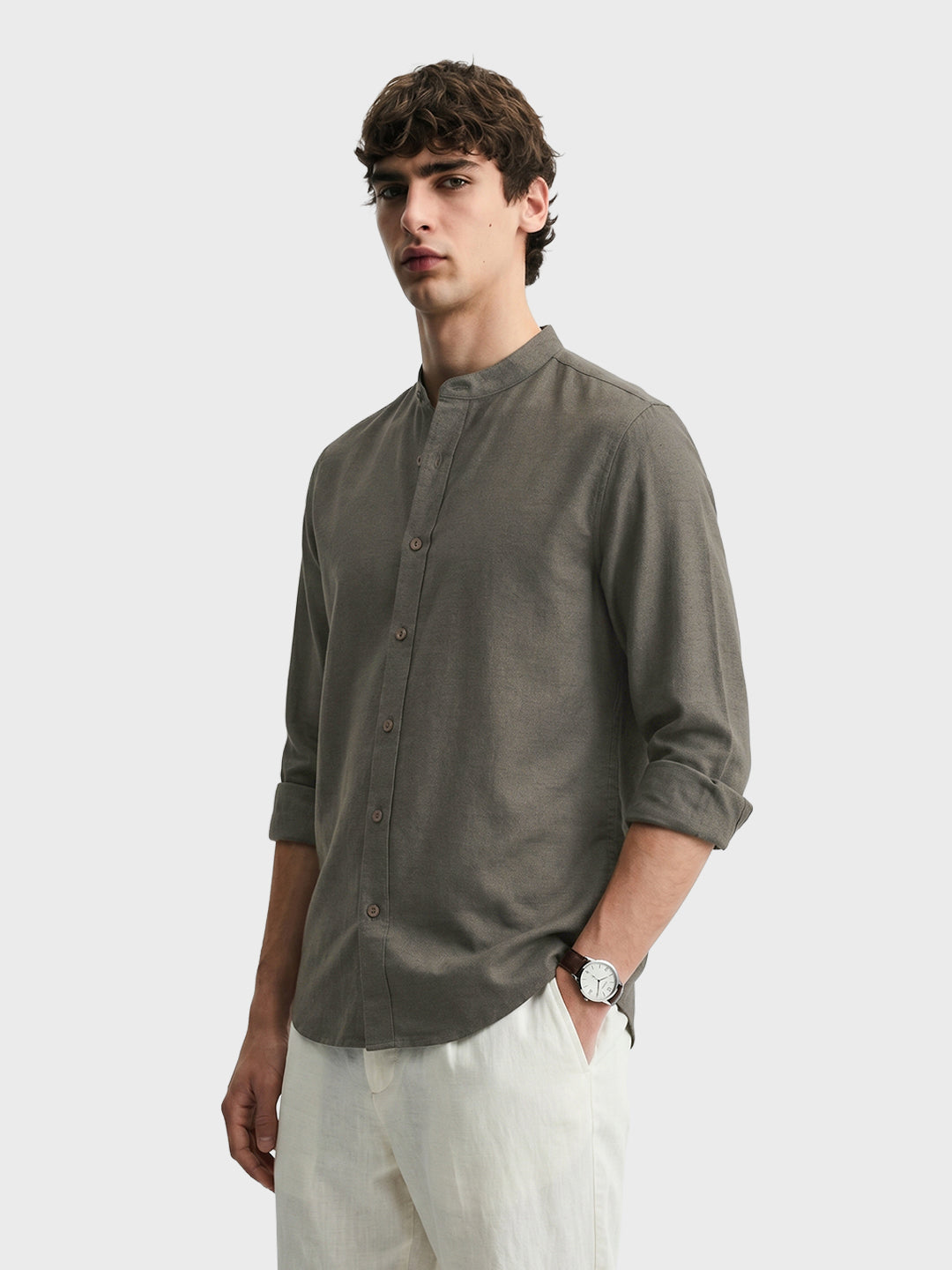 Men's Olive Relaxed Fit Solid Casual Shirt