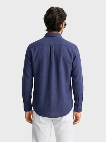 Men's Navy Blue Relaxed Fit Solid Casual Shirt