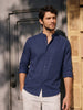 Men's Navy Blue Relaxed Fit Solid Casual Shirt