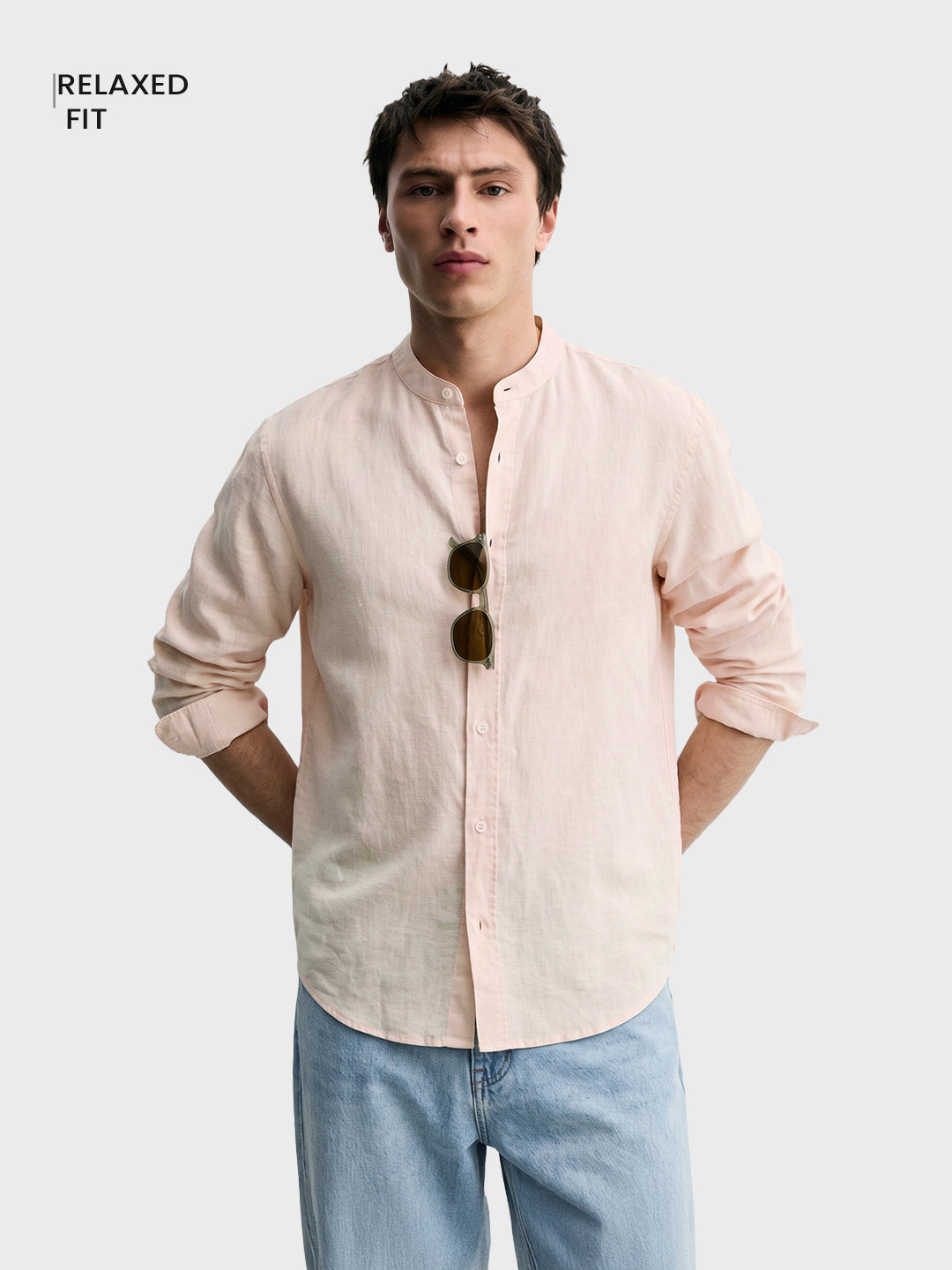 Men's Cream Relaxed Fit Solid Casual Shirt