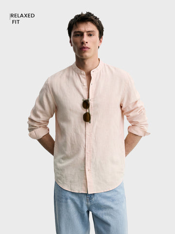 Men's Cream Relaxed Fit Solid Casual Shirt