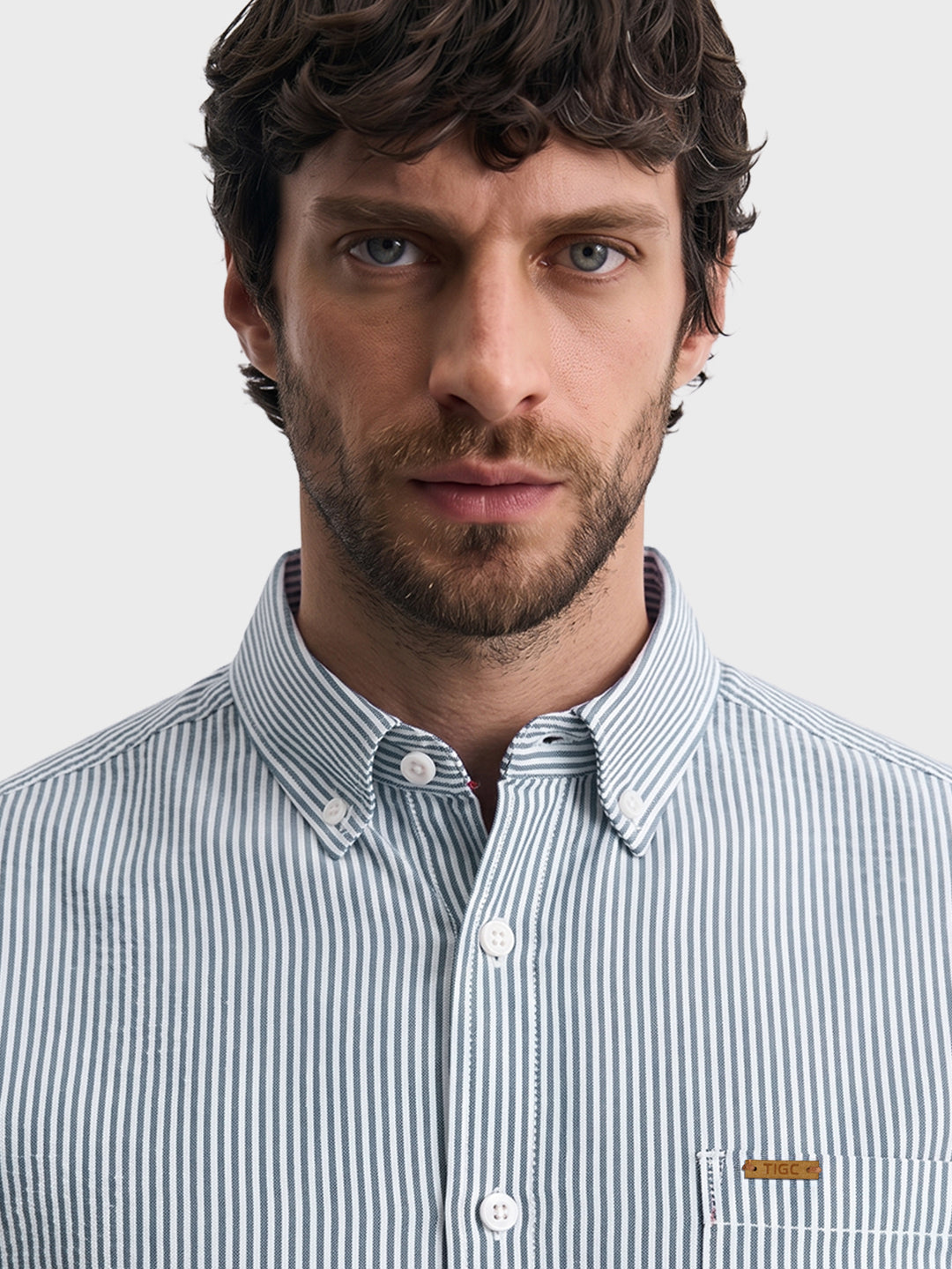 Men's Green Slim Fit Striped Casual Shirt