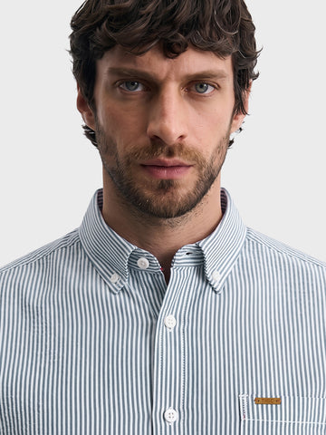 Men's Green Slim Fit Striped Casual Shirt