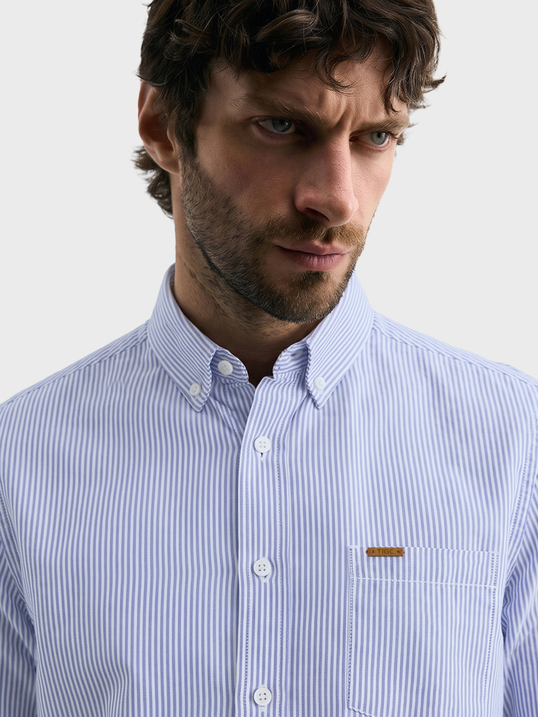 Men's Blue Slim Fit Striped Casual Shirt