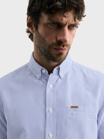 Men's Blue Slim Fit Striped Casual Shirt