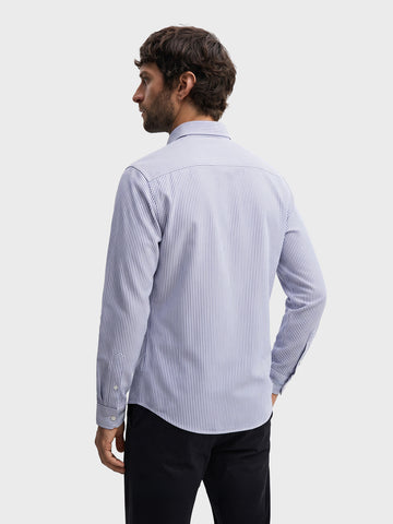 Men's Blue Slim Fit Striped Casual Shirt
