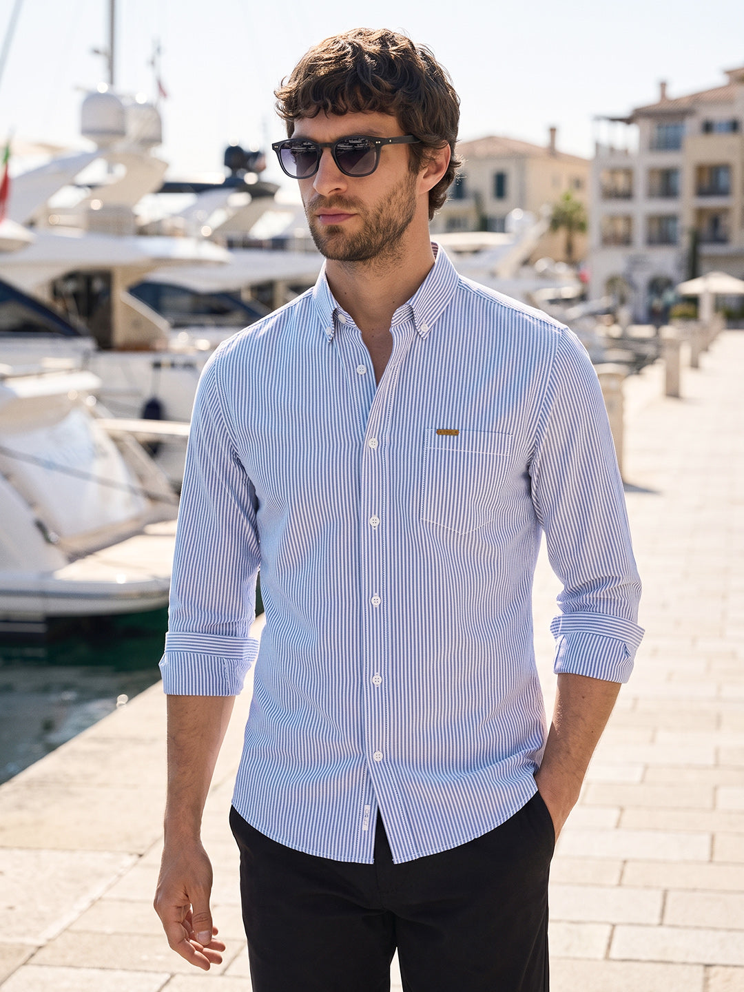 Men's Blue Slim Fit Striped Casual Shirt