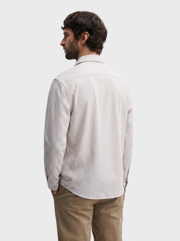 Men's Beige Slim Fit Striped Casual Shirt