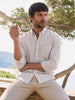 Men's Beige Slim Fit Striped Casual Shirt