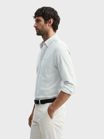 Men's Green Slim Fit Striped Casual Shirt