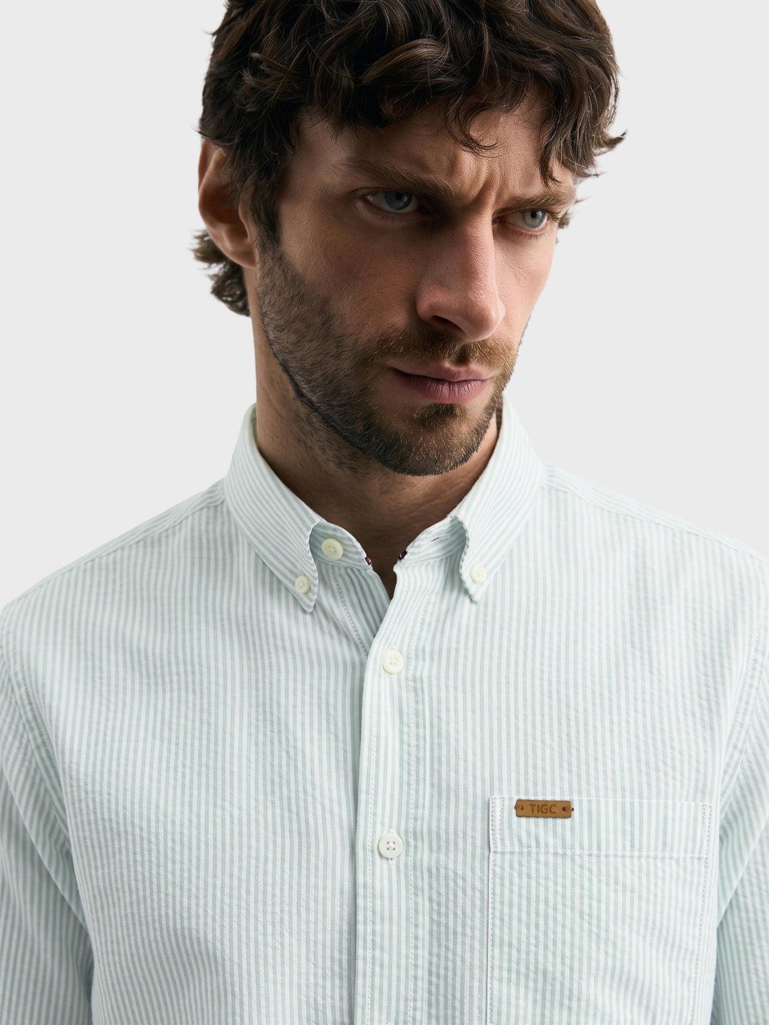 Men's Green Slim Fit Striped Casual Shirt
