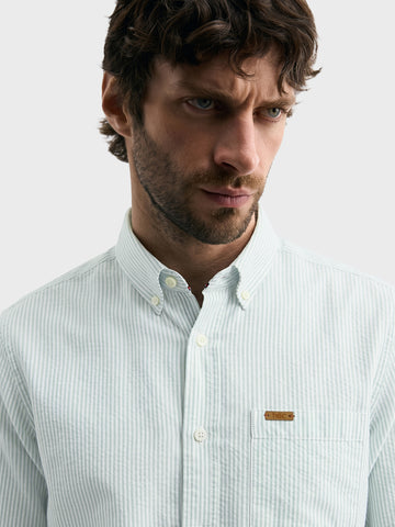 Men's Green Slim Fit Striped Casual Shirt