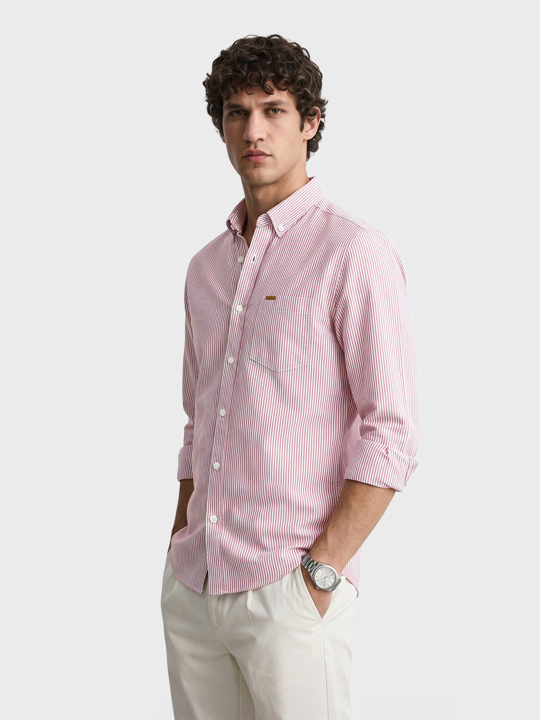 Men's Red Slim Fit Striped Casual Shirt
