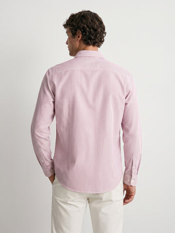 Men's Red Slim Fit Striped Casual Shirt