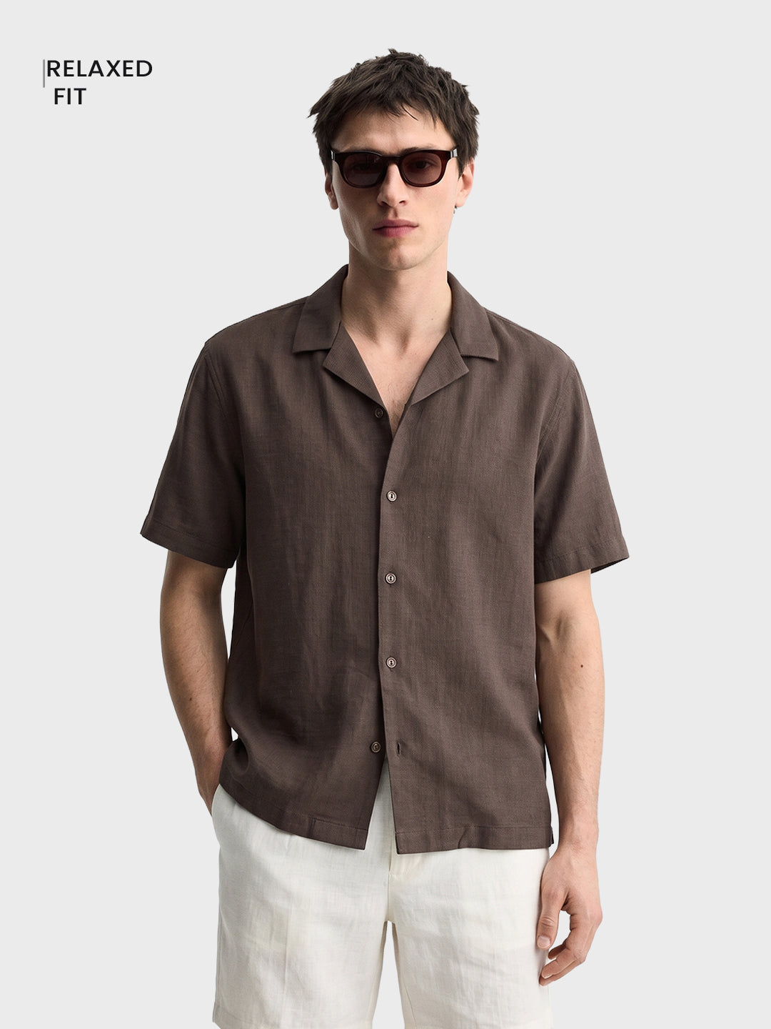 Men's Brown Relaxed Fit Solid Casual Shirt