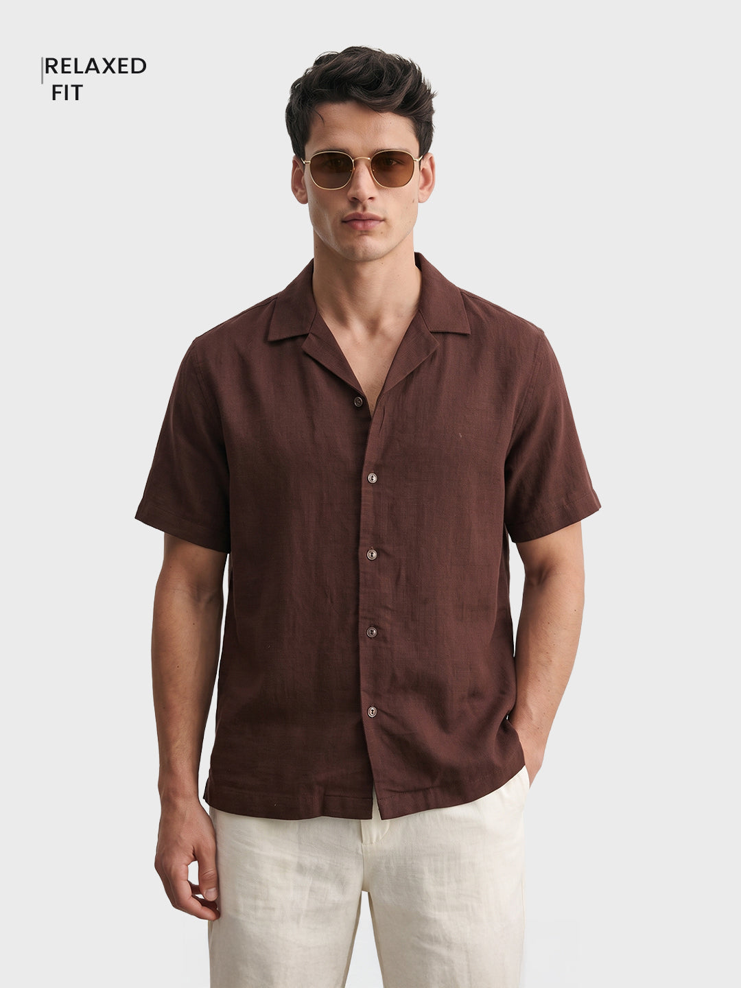 Men's Brown Relaxed Fit Solid Casual Shirt