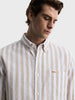 Men's Beige Slim Fit Striped Casual Shirt