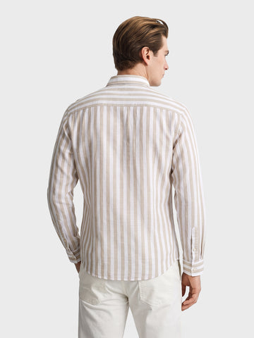 Men's Beige Slim Fit Striped Casual Shirt
