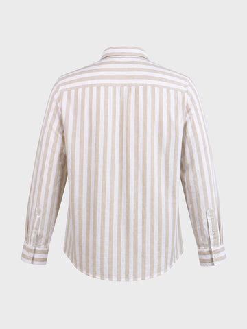 Men's Beige Slim Fit Striped Casual Shirt