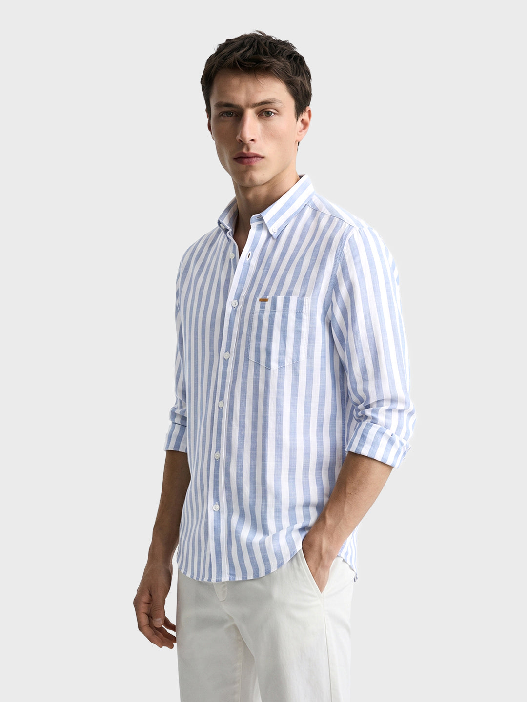 Men's Blue Slim Fit Striped Casual Shirt