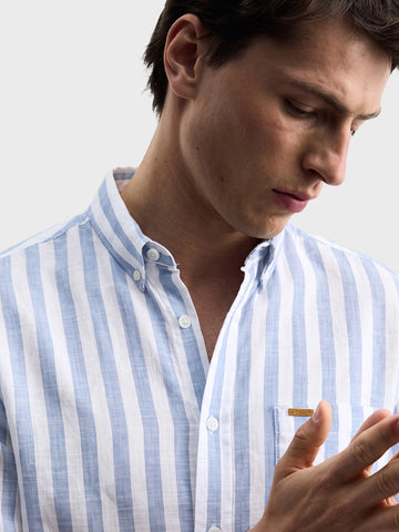 Men's Blue Slim Fit Striped Casual Shirt