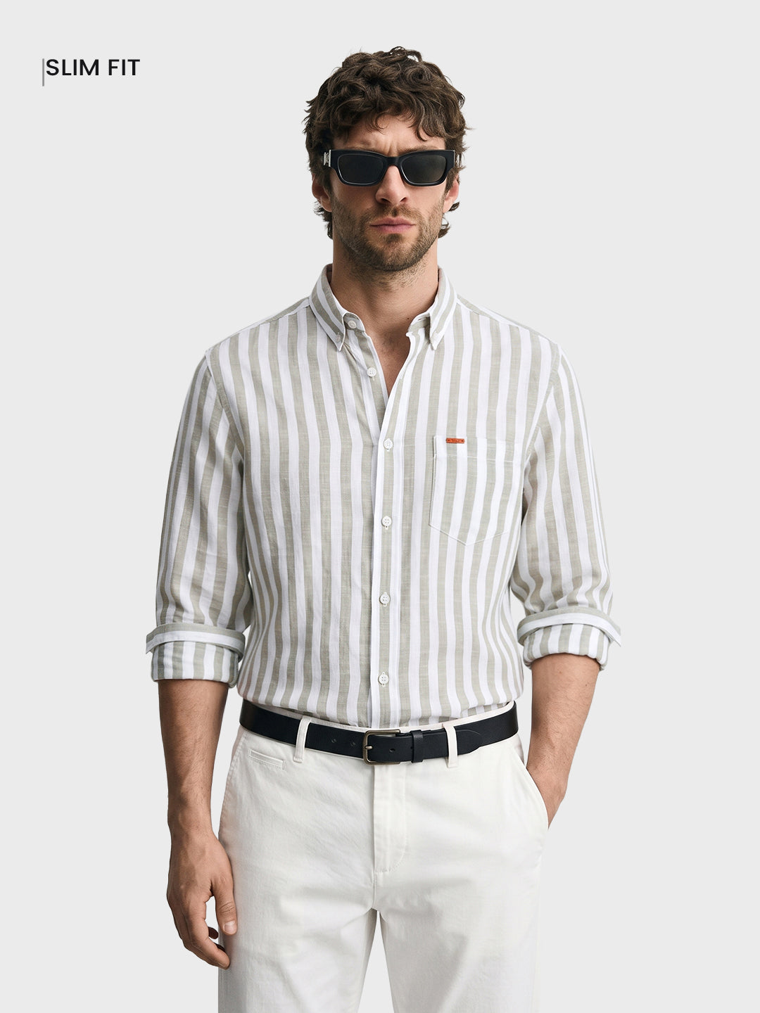 Men's Green Slim Fit Striped Casual Shirt