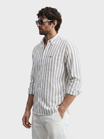 Men's Green Slim Fit Striped Casual Shirt