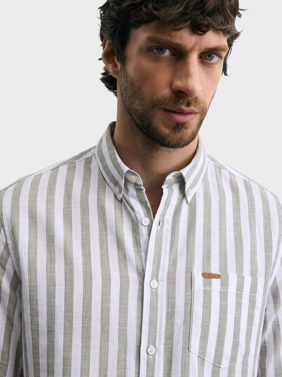 Men's Green Slim Fit Striped Casual Shirt