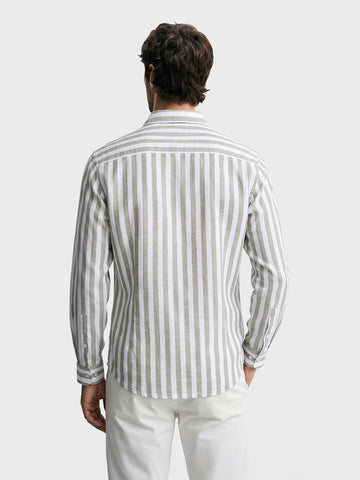 Men's Green Slim Fit Striped Casual Shirt