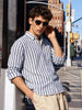 Men's Navy Blue Slim Fit Striped Casual Shirt