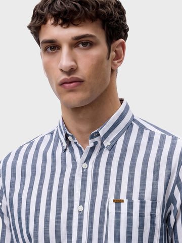 Men's Navy Blue Slim Fit Striped Casual Shirt