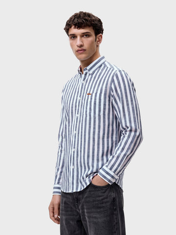 Men's Navy Blue Slim Fit Striped Casual Shirt