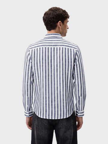 Men's Navy Blue Slim Fit Striped Casual Shirt