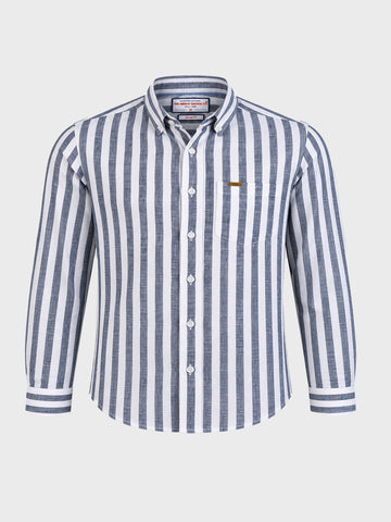 Men's Navy Blue Slim Fit Striped Casual Shirt
