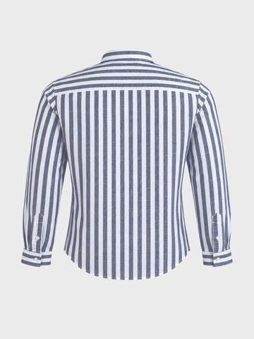 Men's Navy Blue Slim Fit Striped Casual Shirt