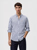 Men's Navy Blue Slim Fit Striped Casual Shirt