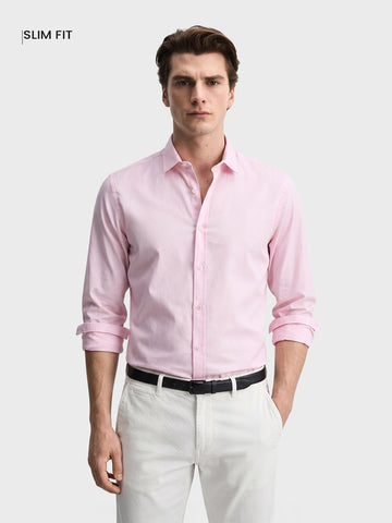 Men's Pink Slim Fit Solid Casual Shirt
