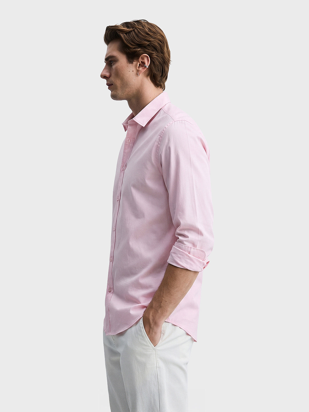 Men's Pink Slim Fit Solid Casual Shirt