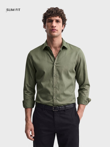 Men's Olive Slim Fit Solid Casual Shirt