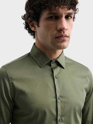 Men's Olive Slim Fit Solid Casual Shirt