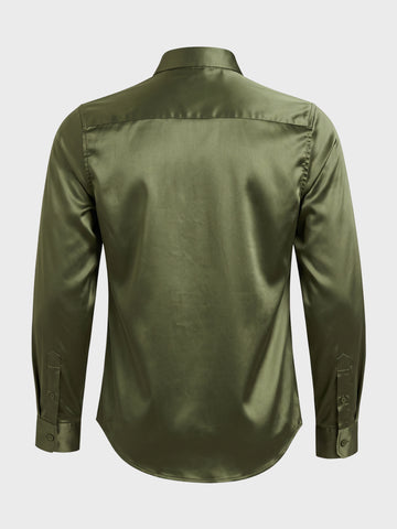 Men's Olive Slim Fit Solid Casual Shirt