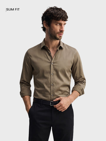 Men's Brown Slim Fit Solid Casual Shirt