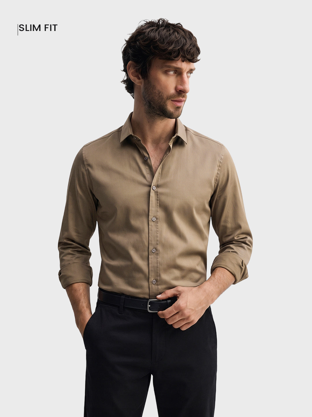 Men's Brown Slim Fit Solid Casual Shirt