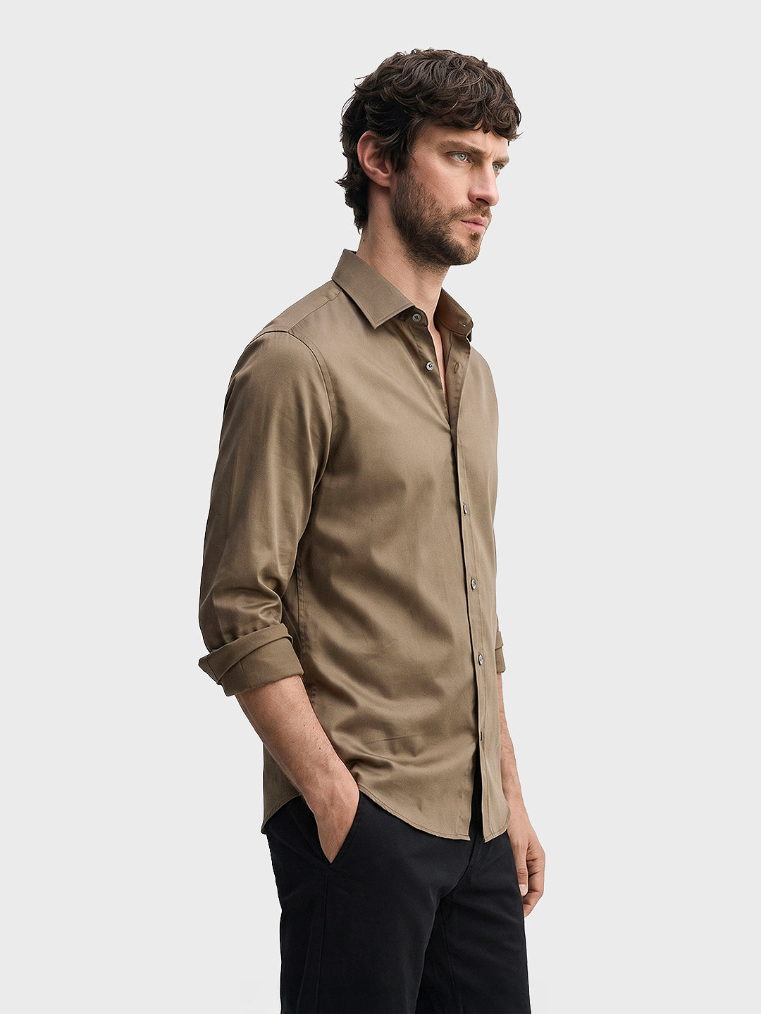 Men's Brown Slim Fit Solid Casual Shirt